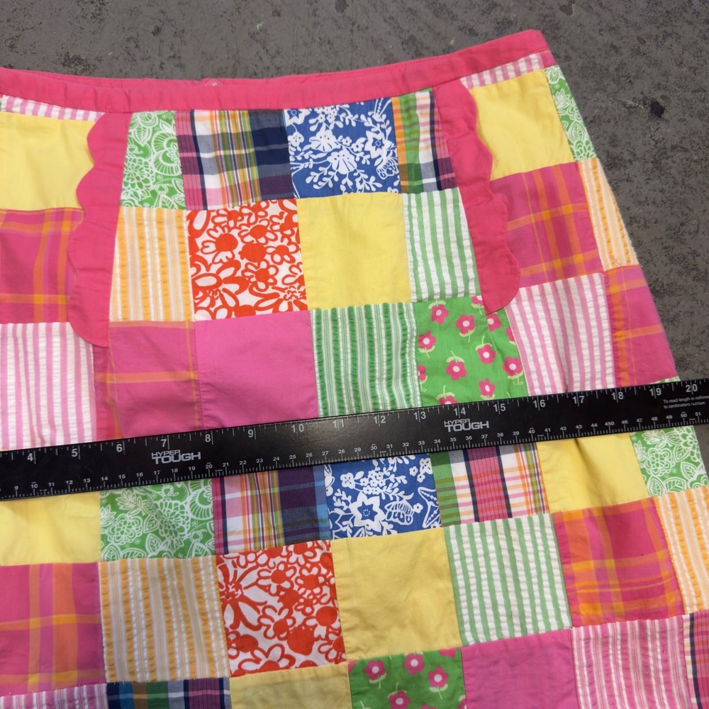 Lilly Pulitzer Patchwork Mini Skirt Pink Yellow Plaid Floral Cotton Size 10 - Picture 9 of 10